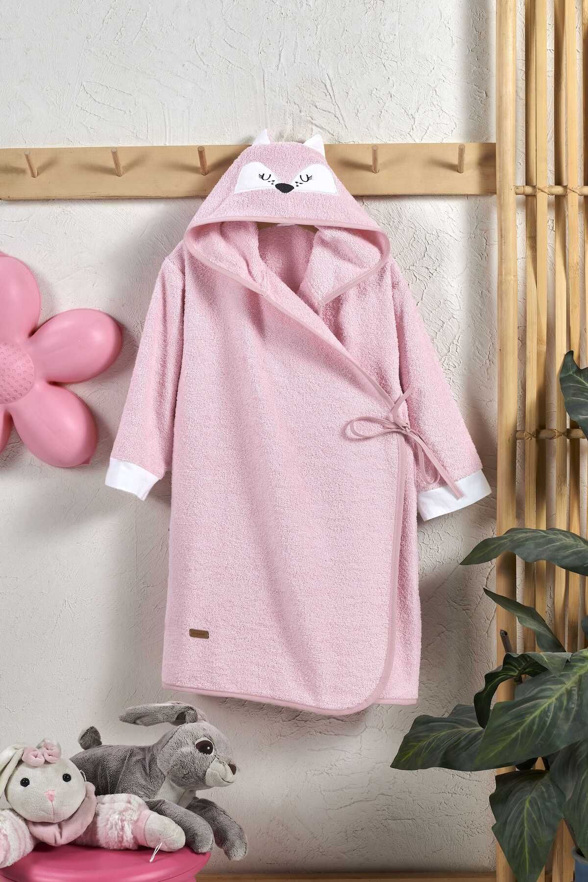 ELY PARKER Hooded Children's Bathrobe 100% Cotton Water Absorbent Baby Animal Pink 1