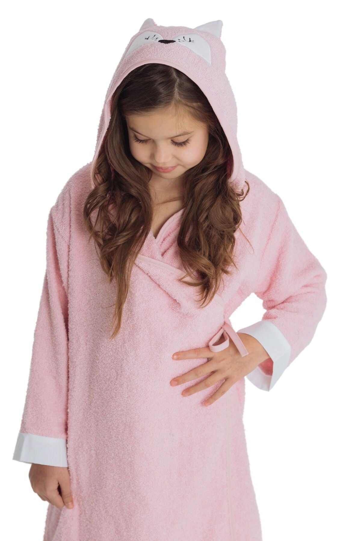 ELY PARKER Hooded Children's Bathrobe 100% Cotton Water Absorbent Baby Animal Pink 4