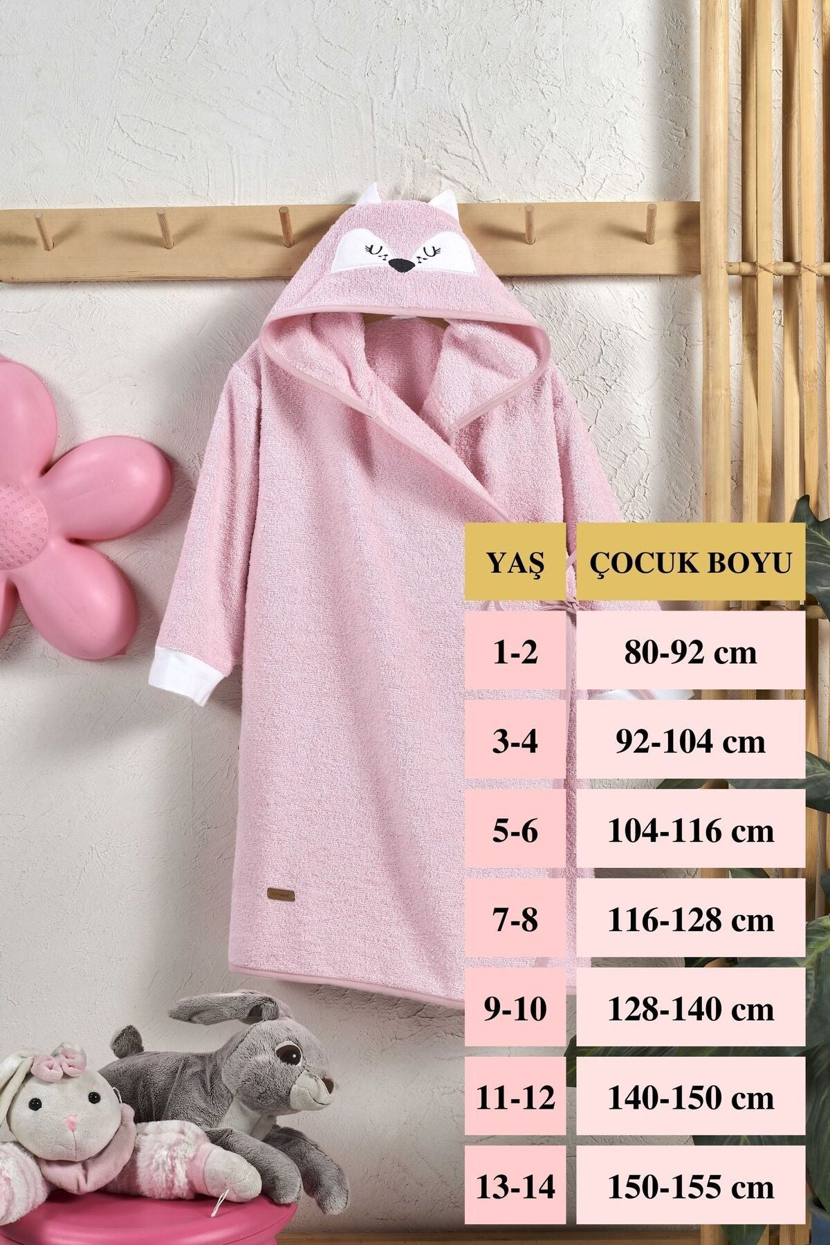 ELY PARKER Hooded Children's Bathrobe 100% Cotton Water Absorbent Baby Animal Pink 8