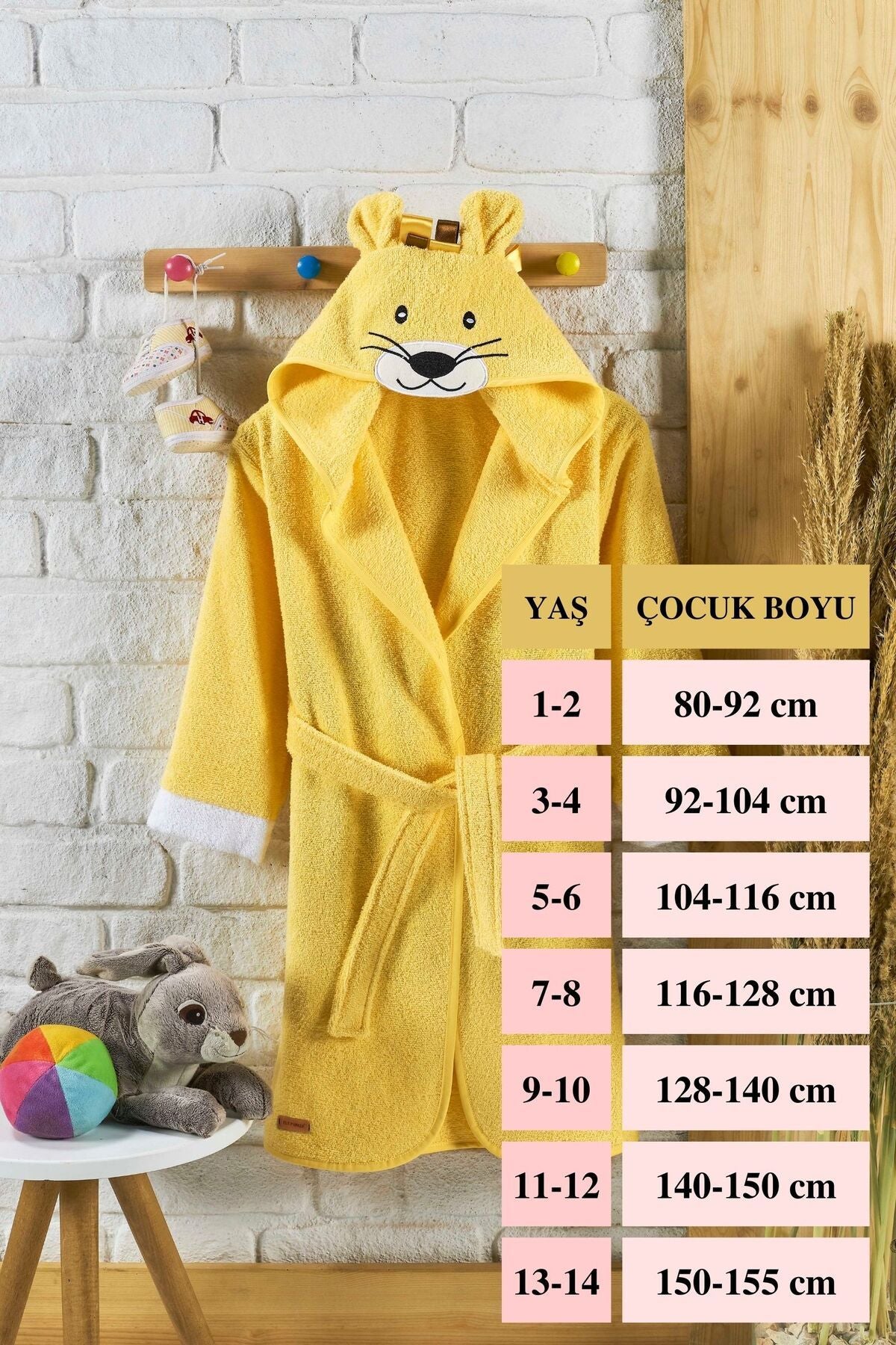 ELY PARKER Hooded Children's Bathrobe 100% Cotton Water Absorbent Lion Yellow 3