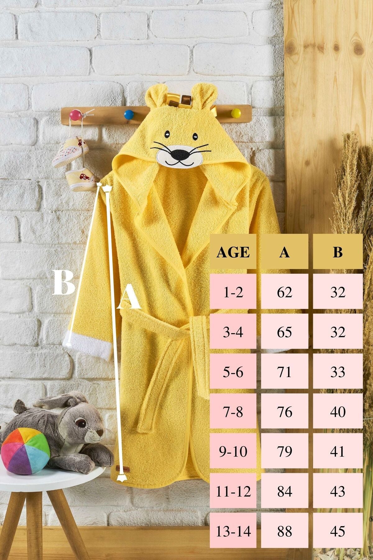 ELY PARKER Hooded Children's Bathrobe 100% Cotton Water Absorbent Lion Yellow 4