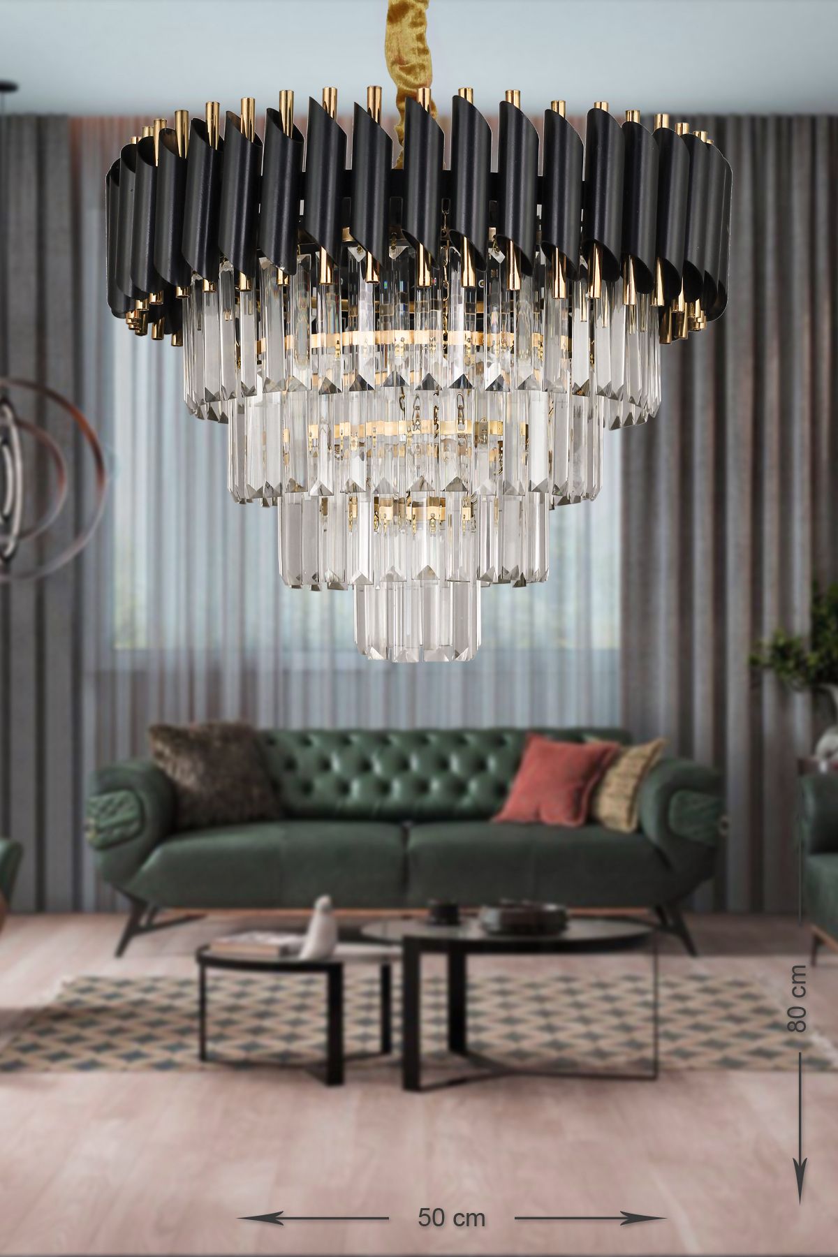 Avizemoda Palmira 50'lik Crystal Luxury Chandelier - (Black-Gold) 1