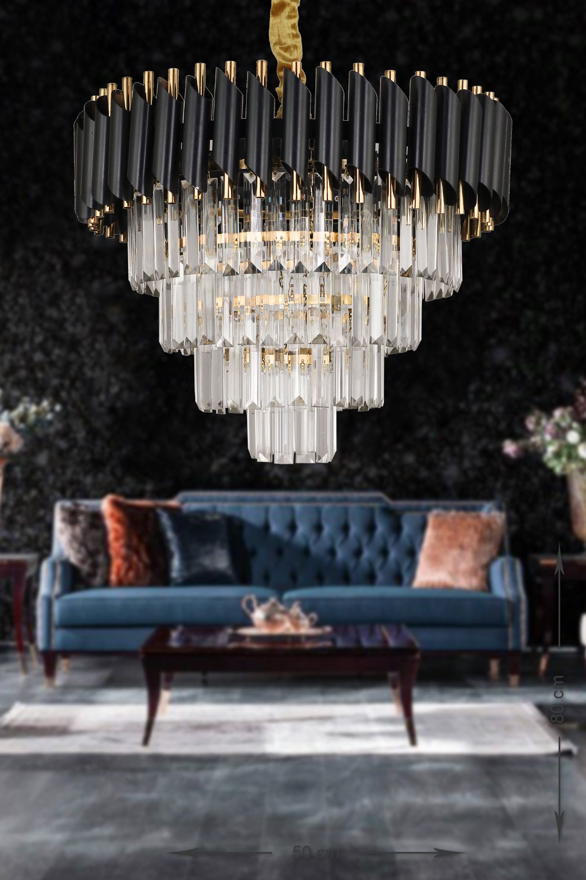 Avizemoda Palmira 50'lik Crystal Luxury Chandelier - (Black-Gold) 6