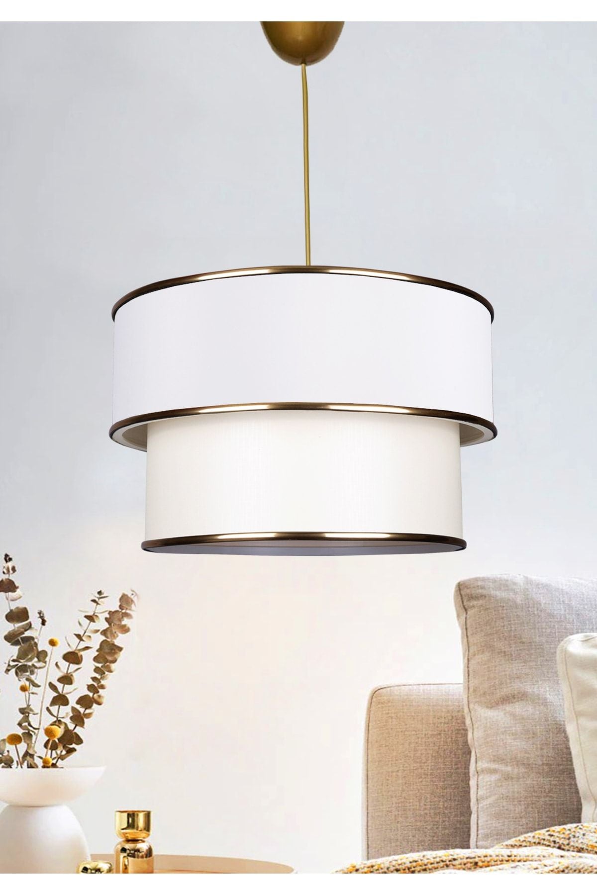 HOMİNG White Pendant Lamp with Gold Details 1