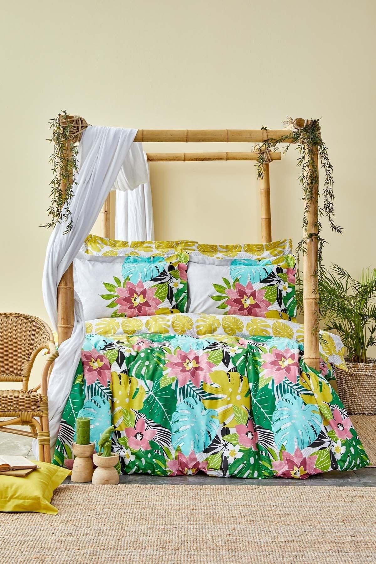 Karaca Home Tropic Green 100% Cotton Double Bed Duvet Set 2