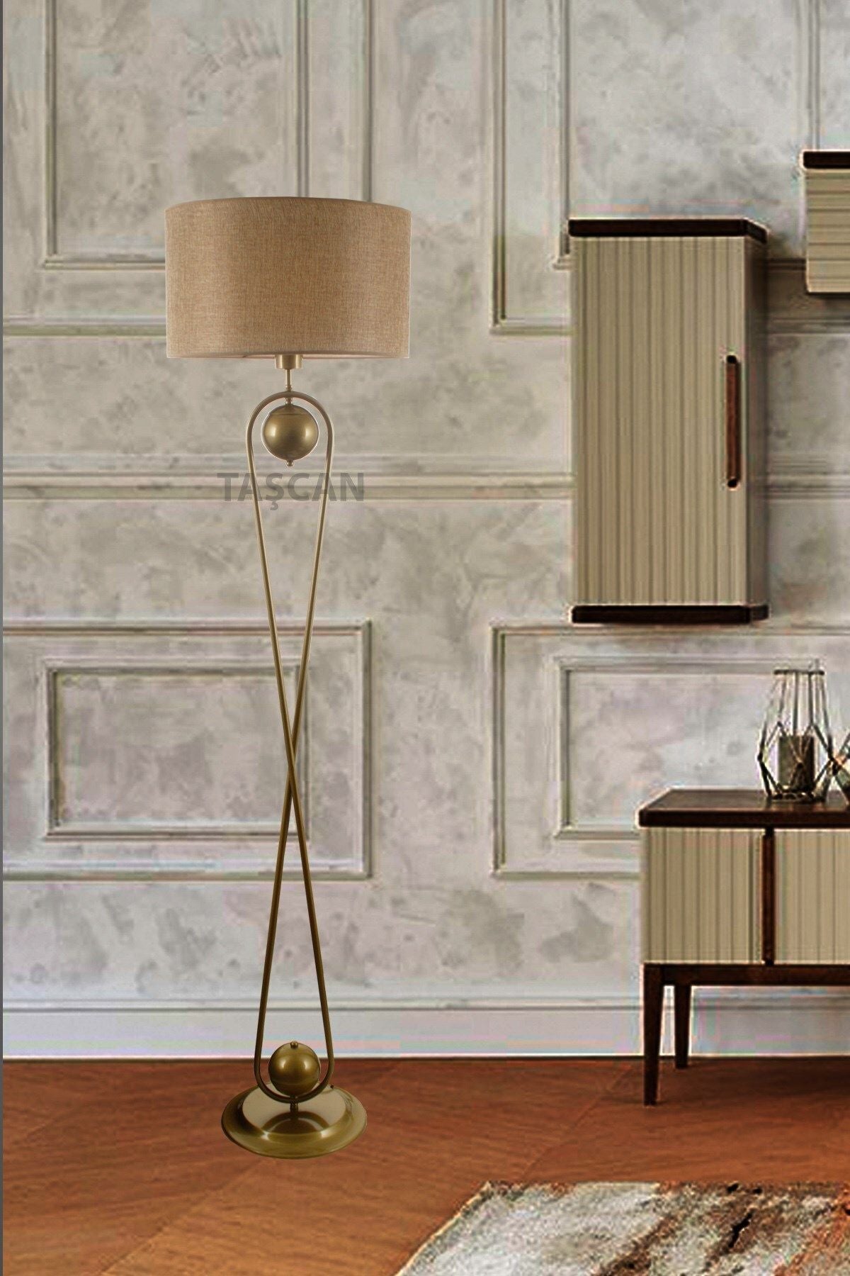 Taşcan Aydınlatma Delhi Single Antique Floor Lamp-Light Brown Shade 1