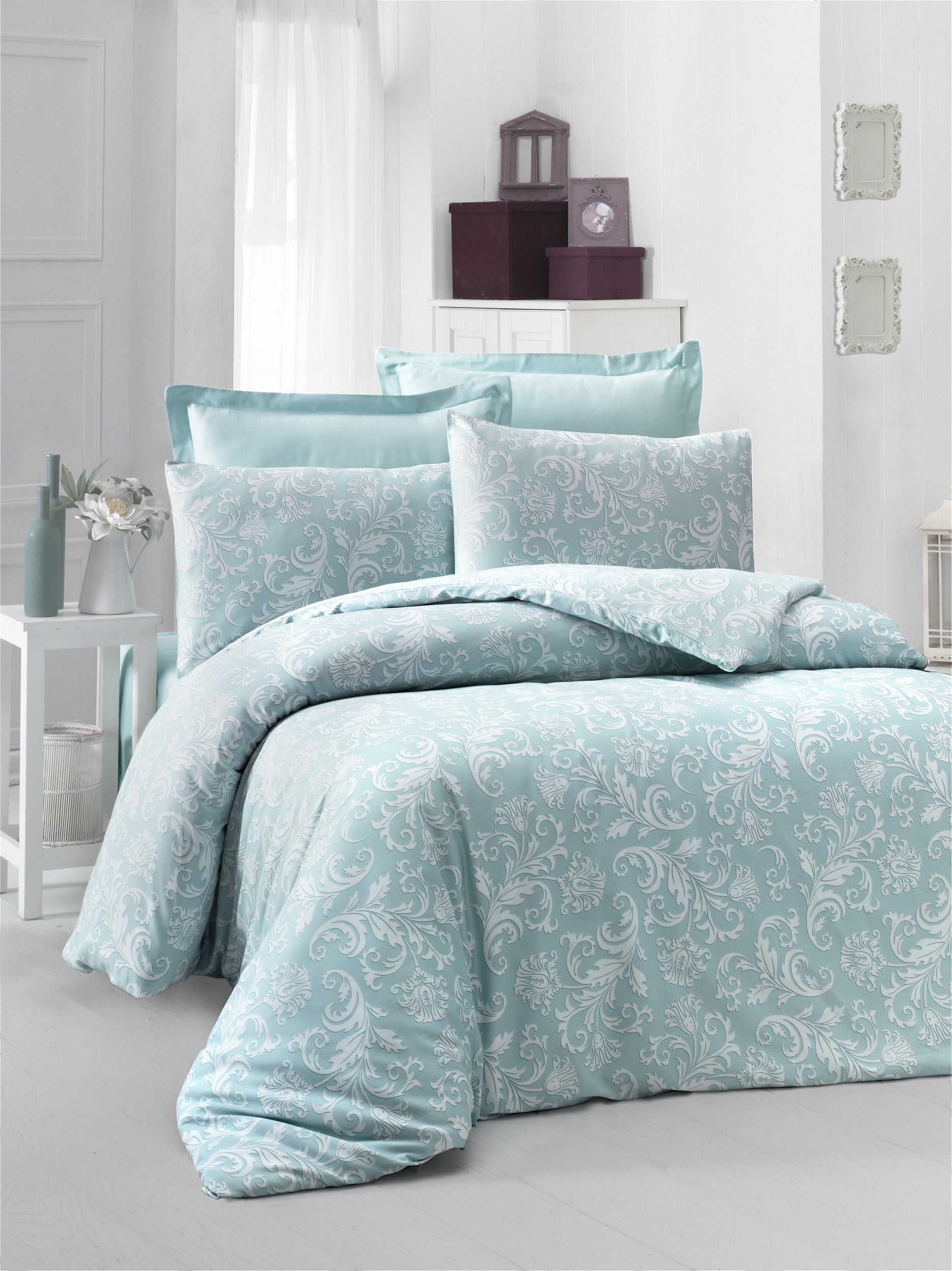 Satin Double Quilt Cover Set Verano - Mint Mint
White 121VCT3453 1