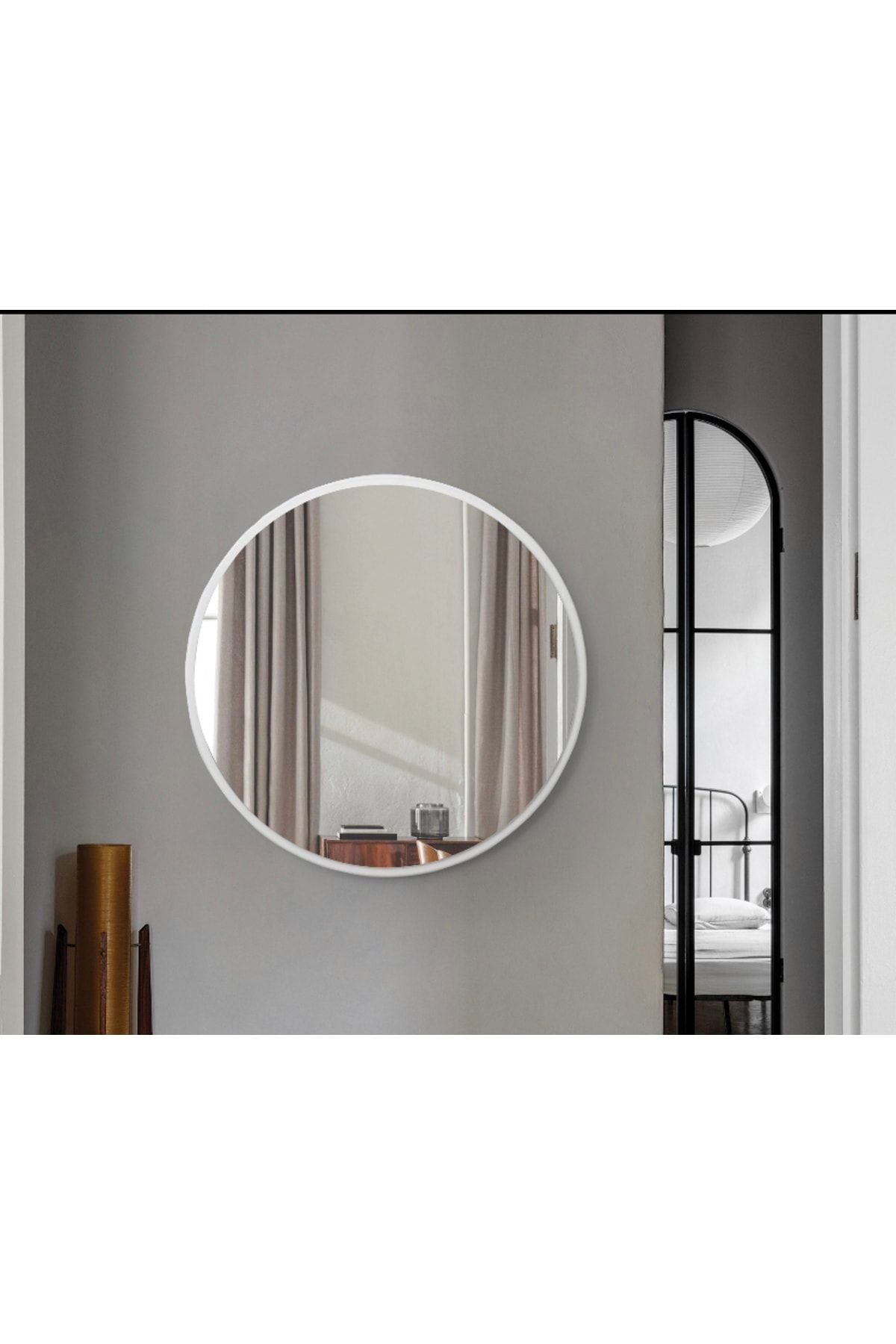 Nisan Decor Decorative White Edged Round Mirror 70x70 Cm 3