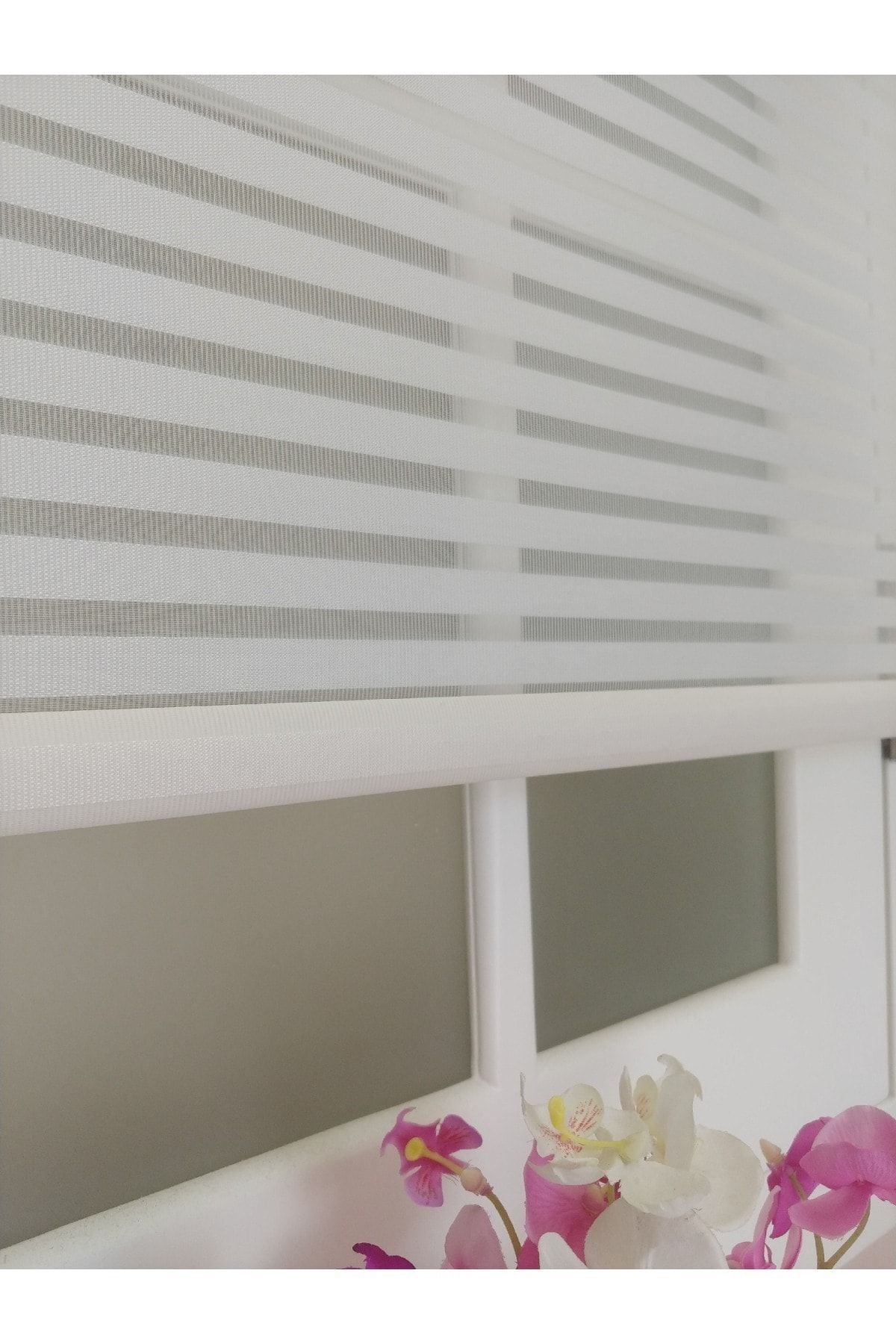 Atölyeperde Atölye Perde Double System Plain Ecru Light Cream Thick Striped Voile And Roller Blind 4