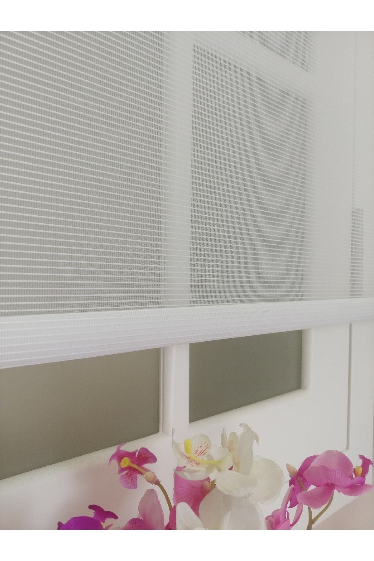 Atölyeperde Atölye Perde Double System Plain White Striped Square Virtual Tulle And Roller Blind (Without Hem Model) 3