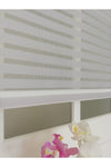 Atölyeperde Atelier Curtain Double System Plain Light Gray Thick Striped Tulle And Roller Blind 4