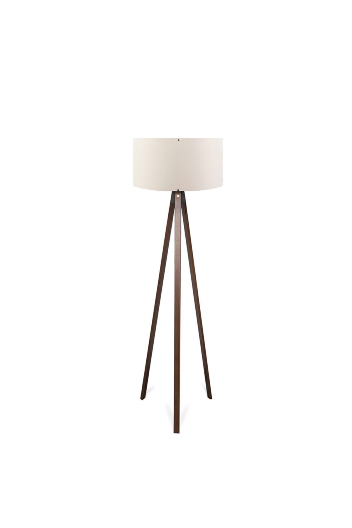 HOMING Tripod Cream-Colored Shade Walnut Leg Decorative Floor Lamp 2