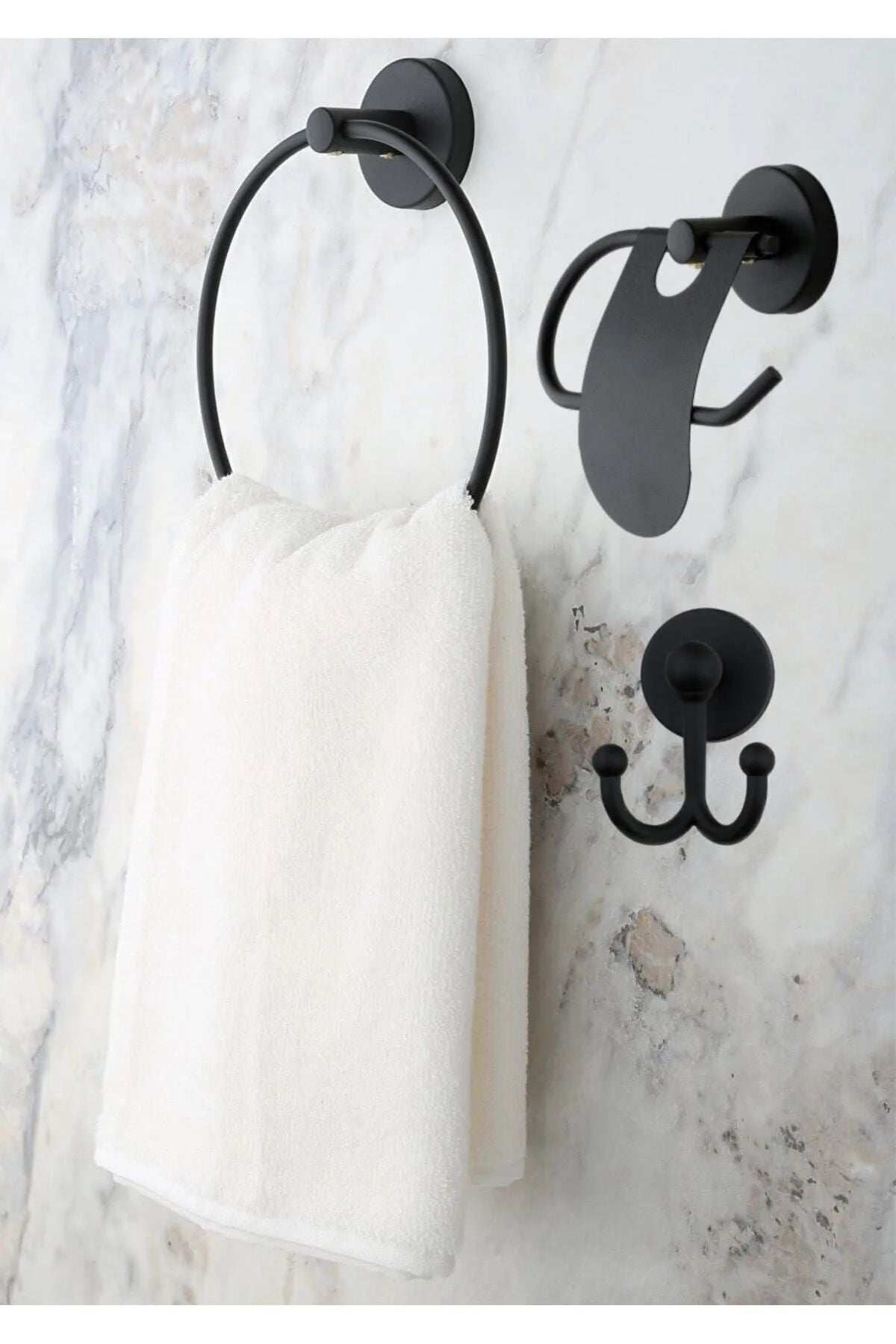 MultiStore Black Ring Towel Holder Narrow Lid Toilet Paper Holder Fork Bathrobe Hook 3-Piece Set 1