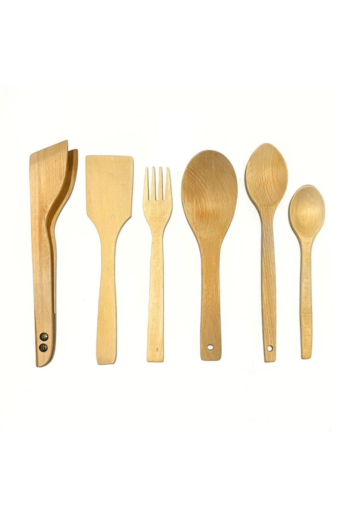 Kitchen Mania 6 Piece Oiled Beech Wood Spoon Wooden Spatula Tong Fork Serving Set 1