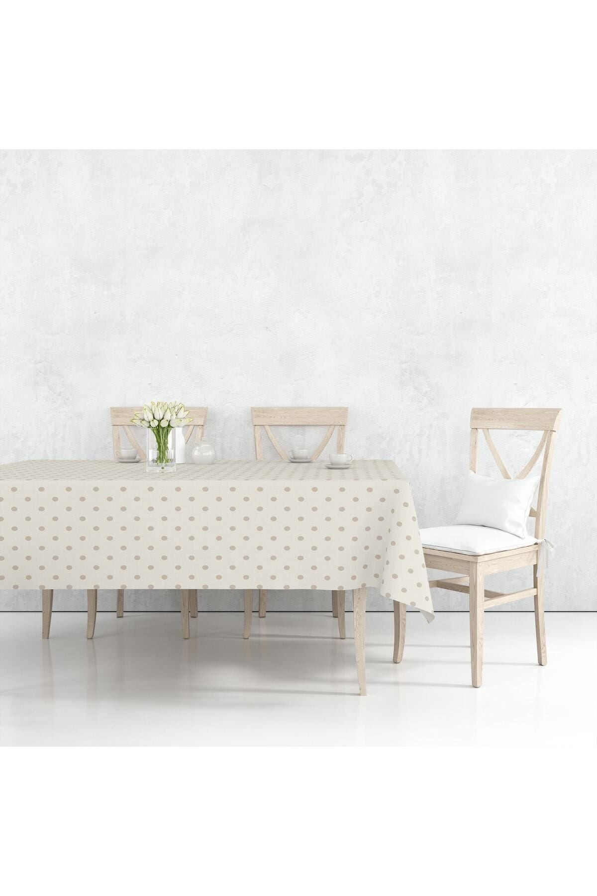 Örtücüm Cream Coffee Polka Dot Wipeable PVC Tablecloth Stain Resistant 4