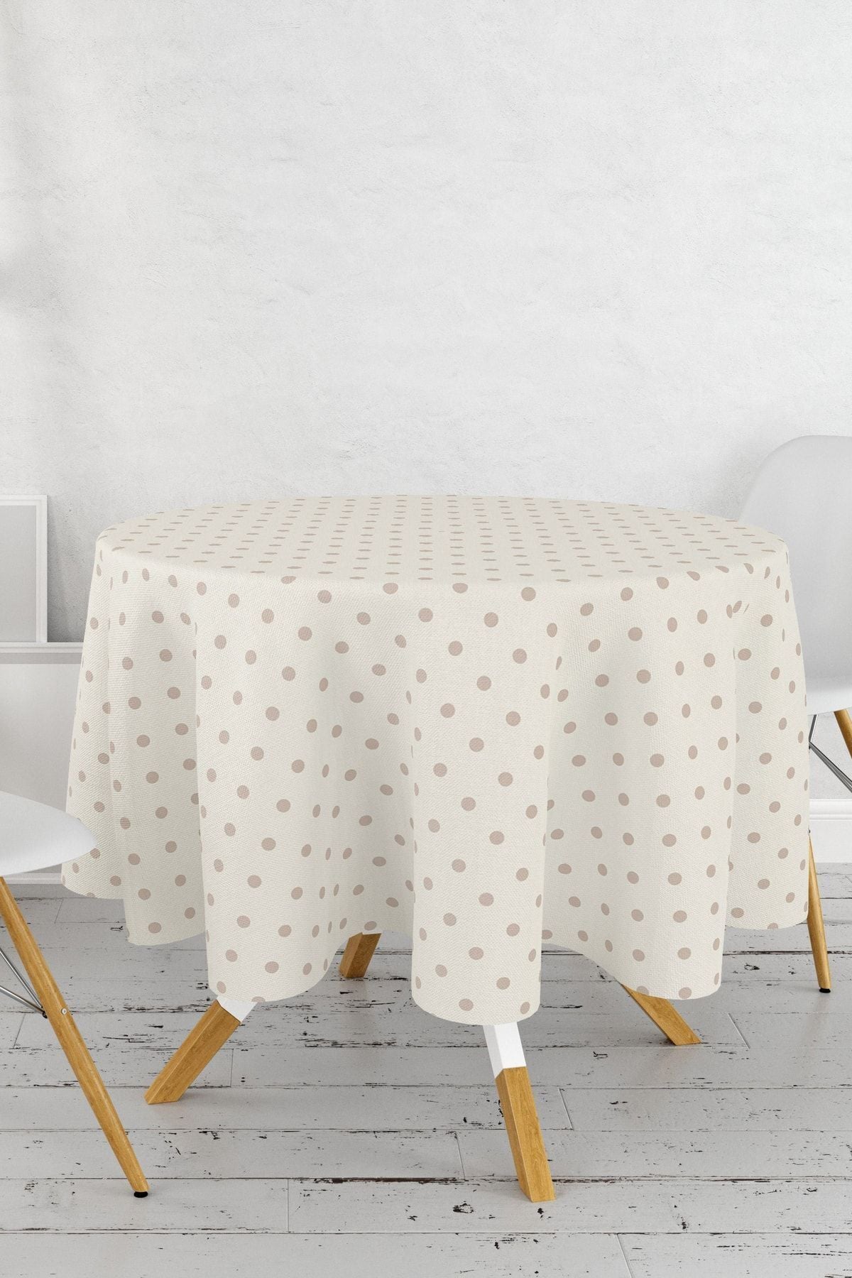 Örtücüm Cream Coffee Polka Dot Wipeable PVC Tablecloth Stain Resistant 8