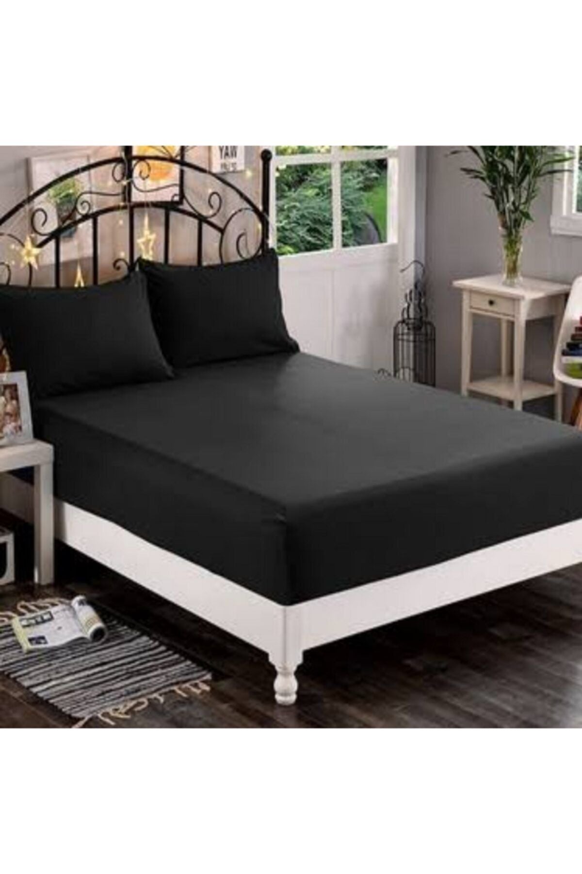 Üntaş Life Double Bed Fitted Sheet + 2 Pillowcases Plain Black Ecdüzsyh4 1