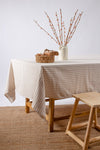 Wellstil Kayra | Organic Raw Linen Light Brown Striped Tablecloth 1