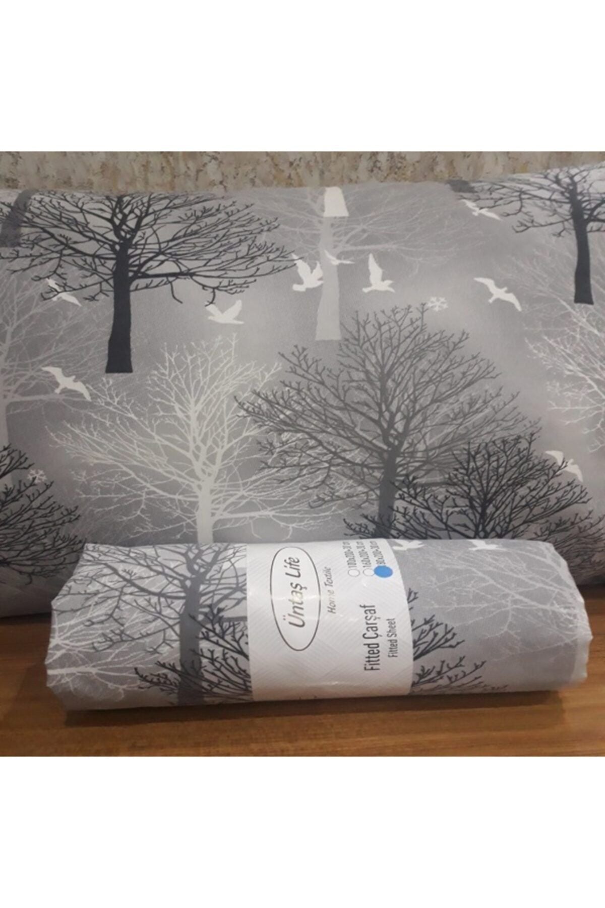 Üntaş (120) Single Fitted Sheet 1 Pillowcase 120x200 Grey Tree Ecgriağaç1 1