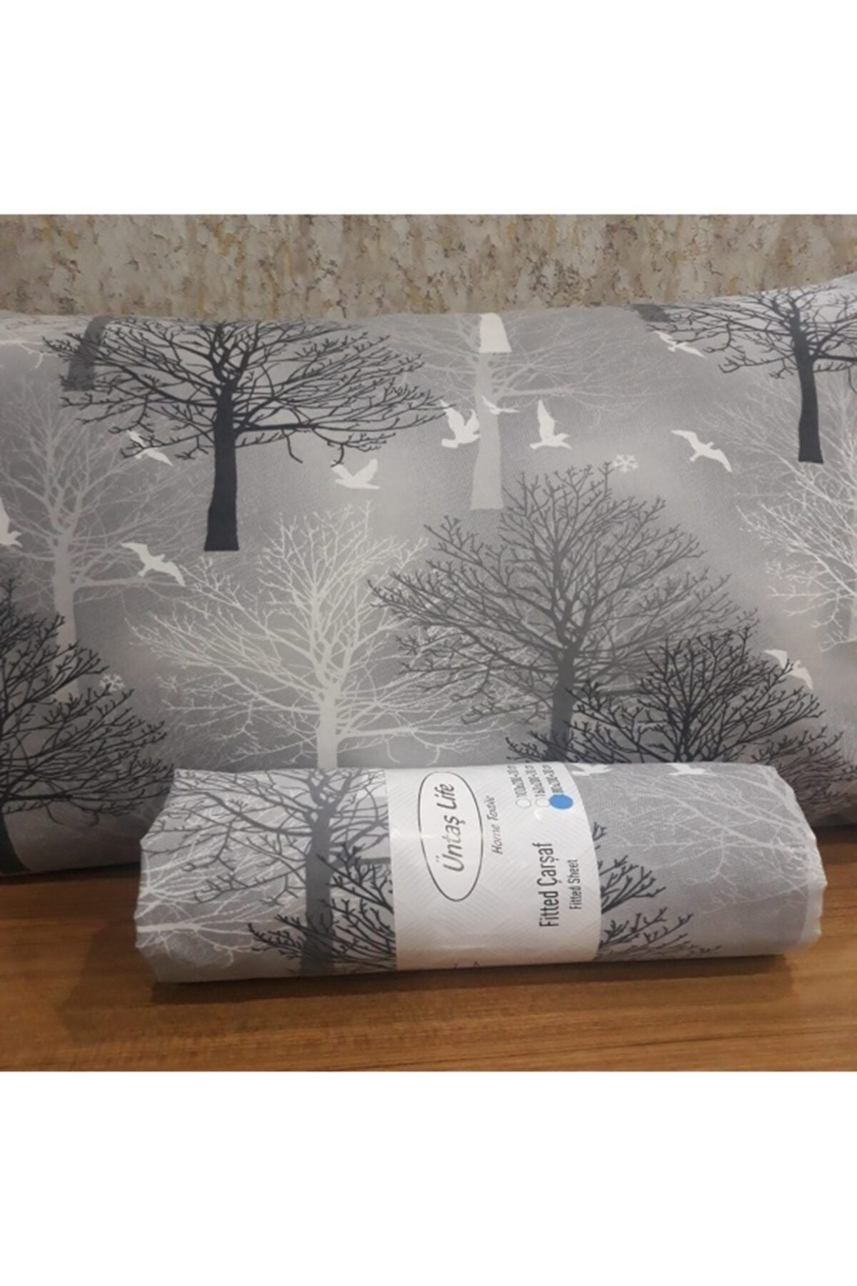 Üntaş (120) Single Fitted Sheet 1 Pillowcase 120x200 Grey Tree Ecgriağaç1 2