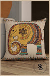 SasoHome Cream Ethnic Indian Embroidered Elephant Pattern 3D Digital Print Cushion Cover 1