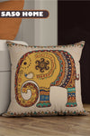 SasoHome Cream Ethnic Indian Embroidered Elephant Pattern 3D Digital Print Cushion Cover 7