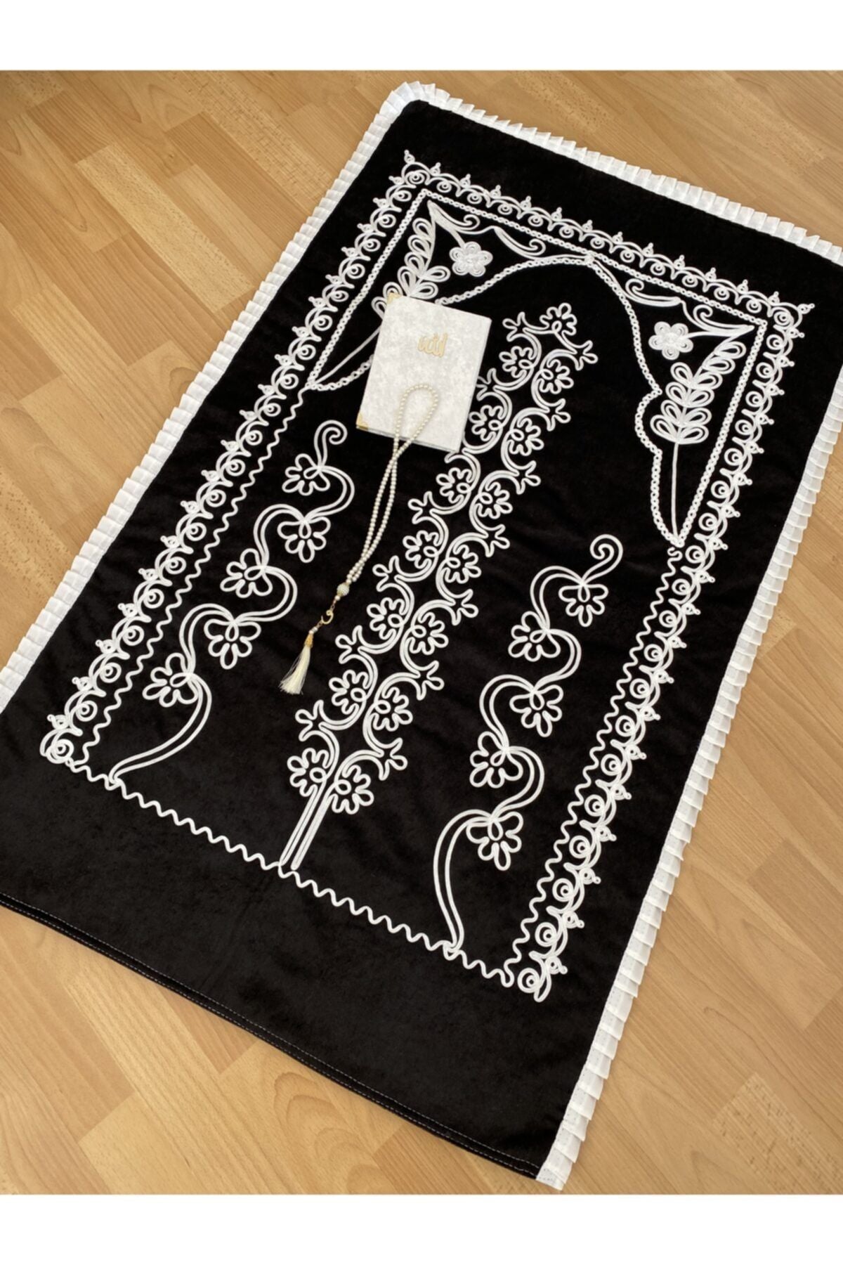 AYHANHOME Velvet Black Prayer Rug 3-Piece Bridal Bundle Groom Set 2