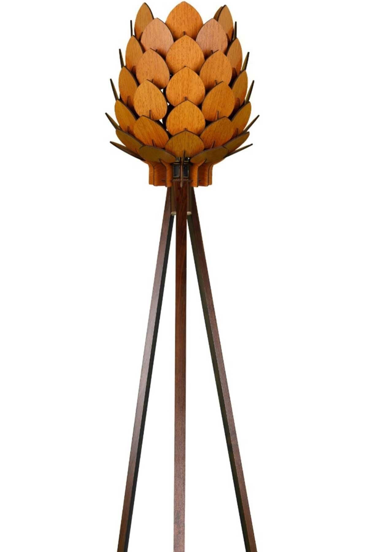 Modamonline 1 Pinecone Floor Lamp Wooden Lampshade Walnut 3000 Brown Wooden Tripod Floor Lamps E27 101-150 1