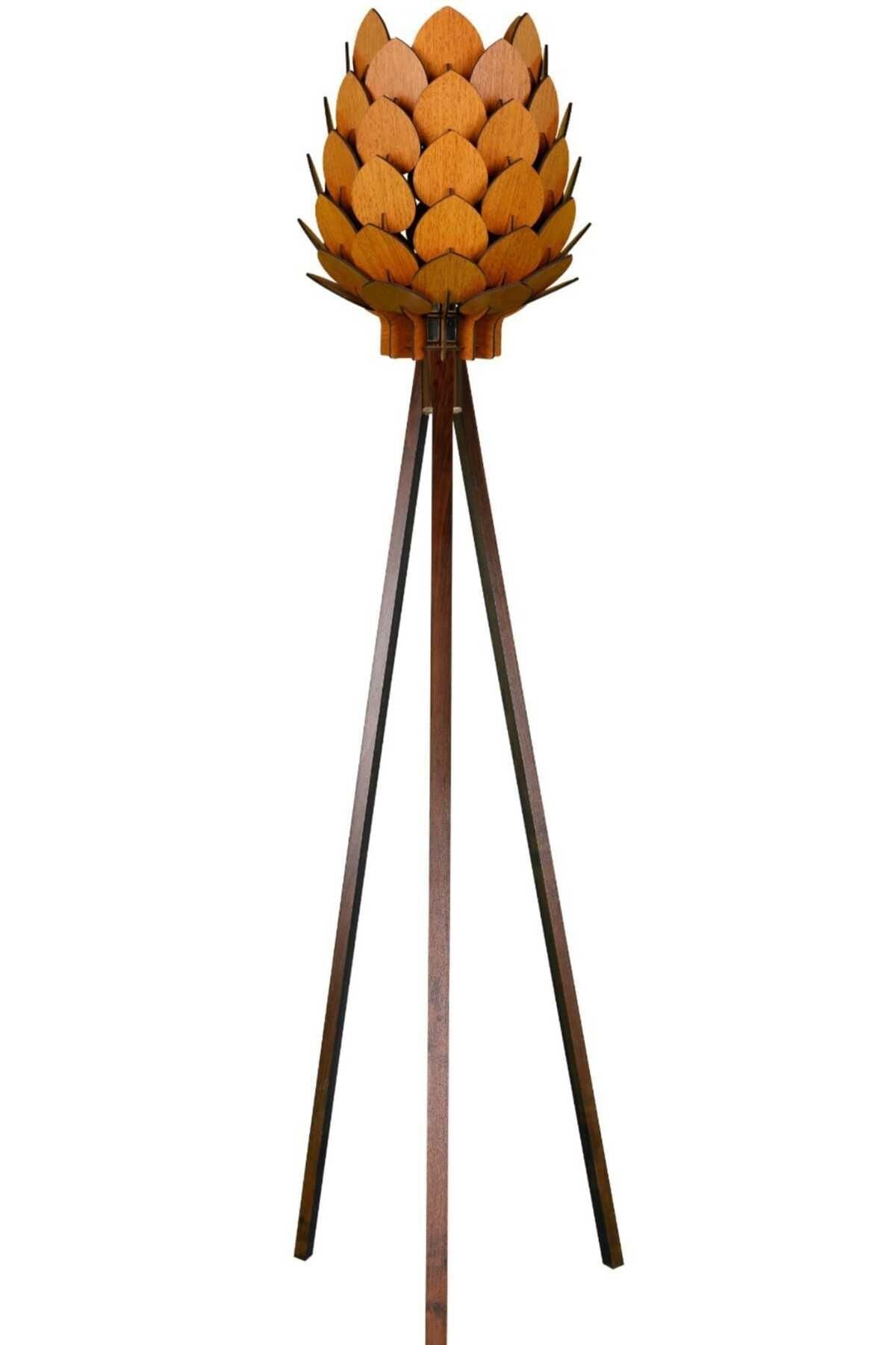 Modamonline 1 Pinecone Floor Lamp Wooden Lampshade Walnut 3000 Brown Wooden Tripod Floor Lamps E27 101-150 5