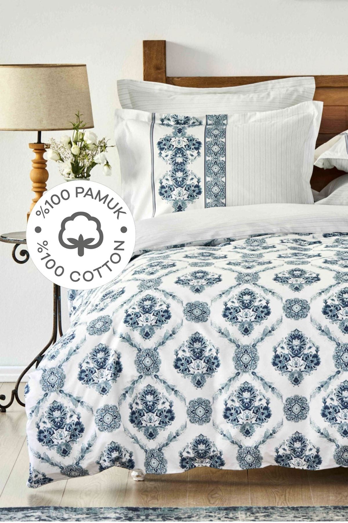 Karaca Home Vivane Blue 100% Cotton Double Duvet Cover Set 1