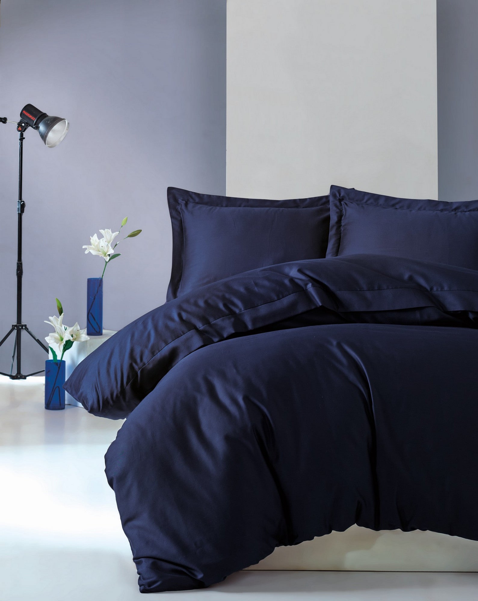 Satin Double Quilt Cover Set Elegant - Dark Blue Dark Blue 129CTN3490 1