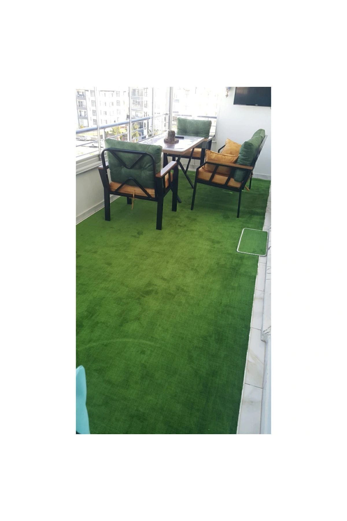 Kardesler Non-Slip Base Protocol Carpet Cut Runner Balcony Carpet Green 3