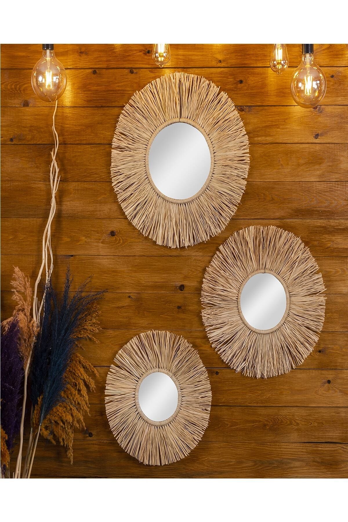 Bohem Handmade 3-Piece Raffia Mirror Set 50-45-40 cm B001 2