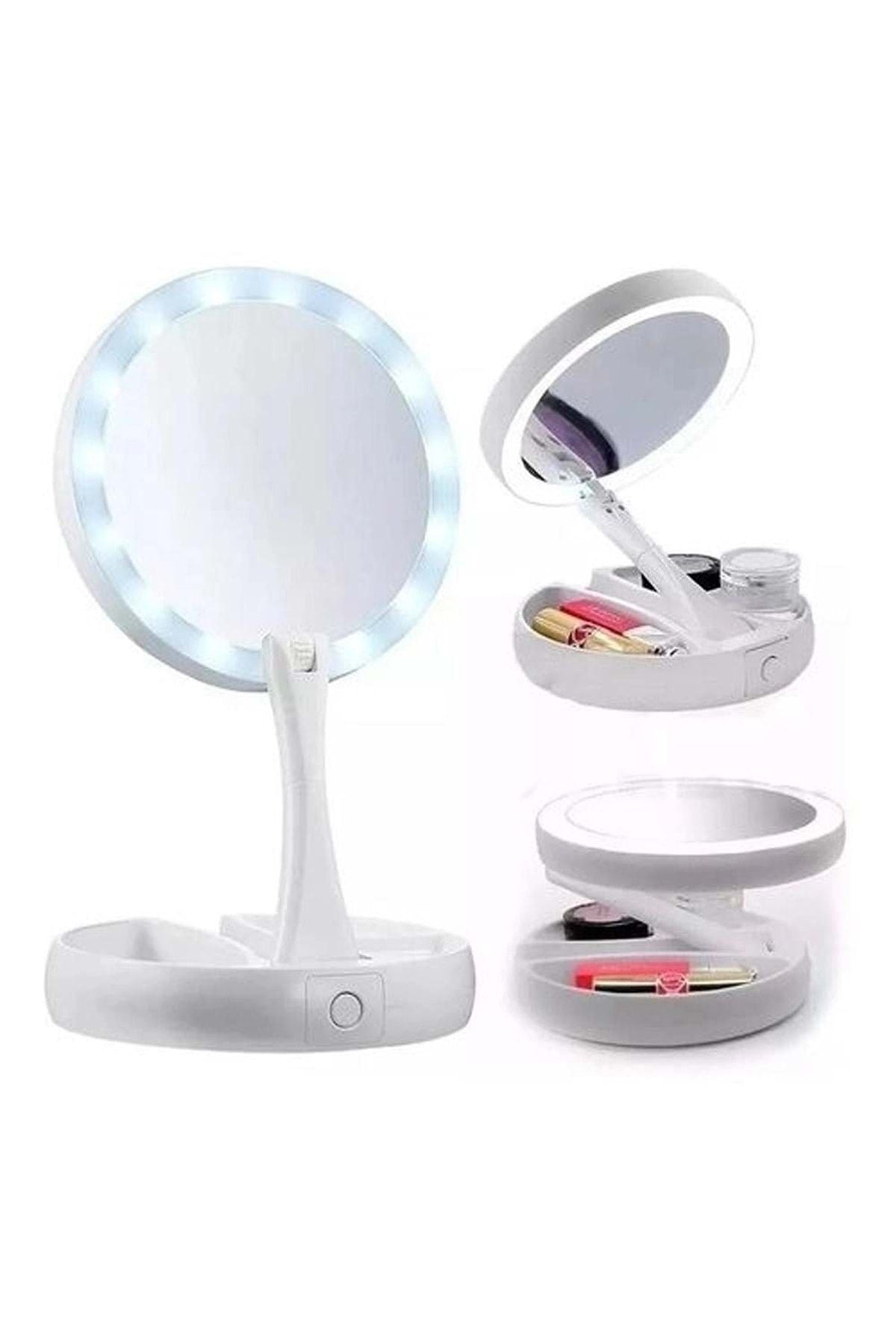 Triline LED Lighted 10x Foldable Double-Sided USB Makeup Mirror 1