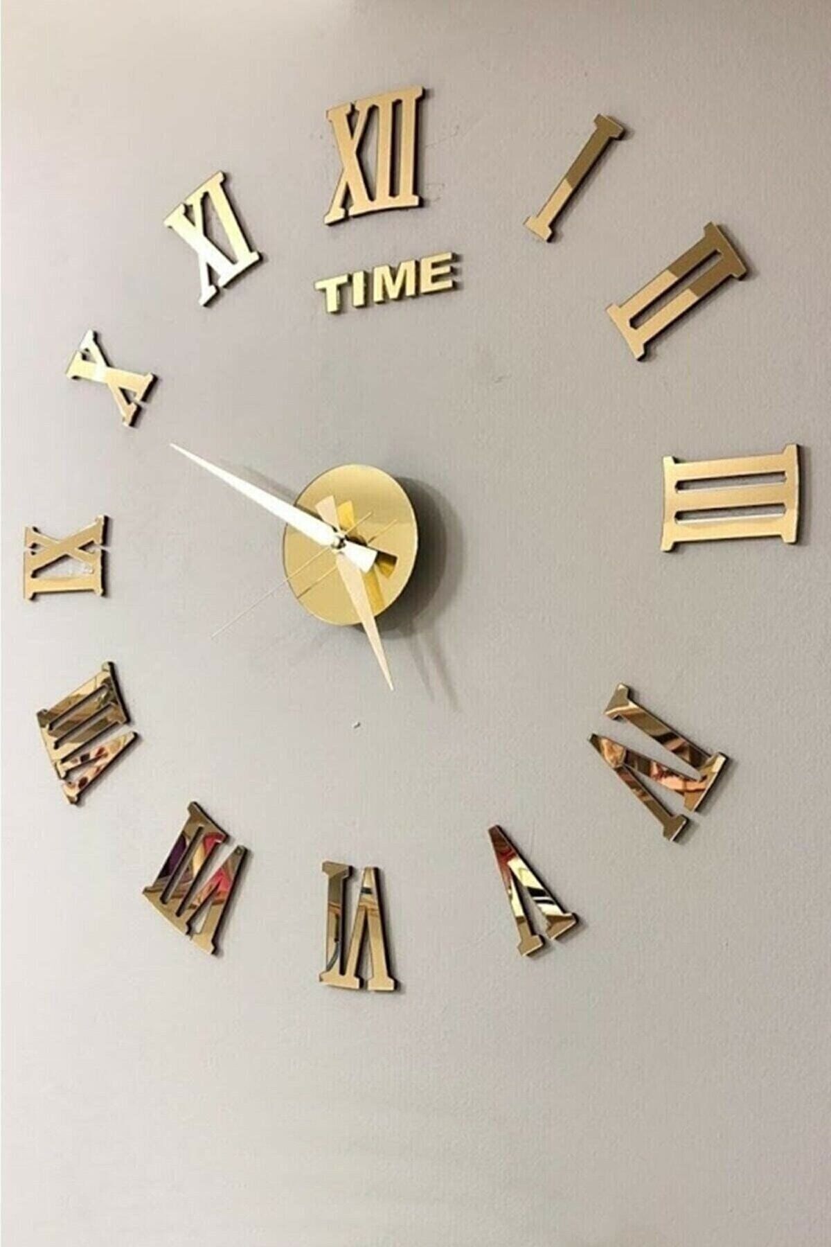 Odun Marketi Wall Clock Large Size 3D Roman Numeral Wall Clock Gold 1