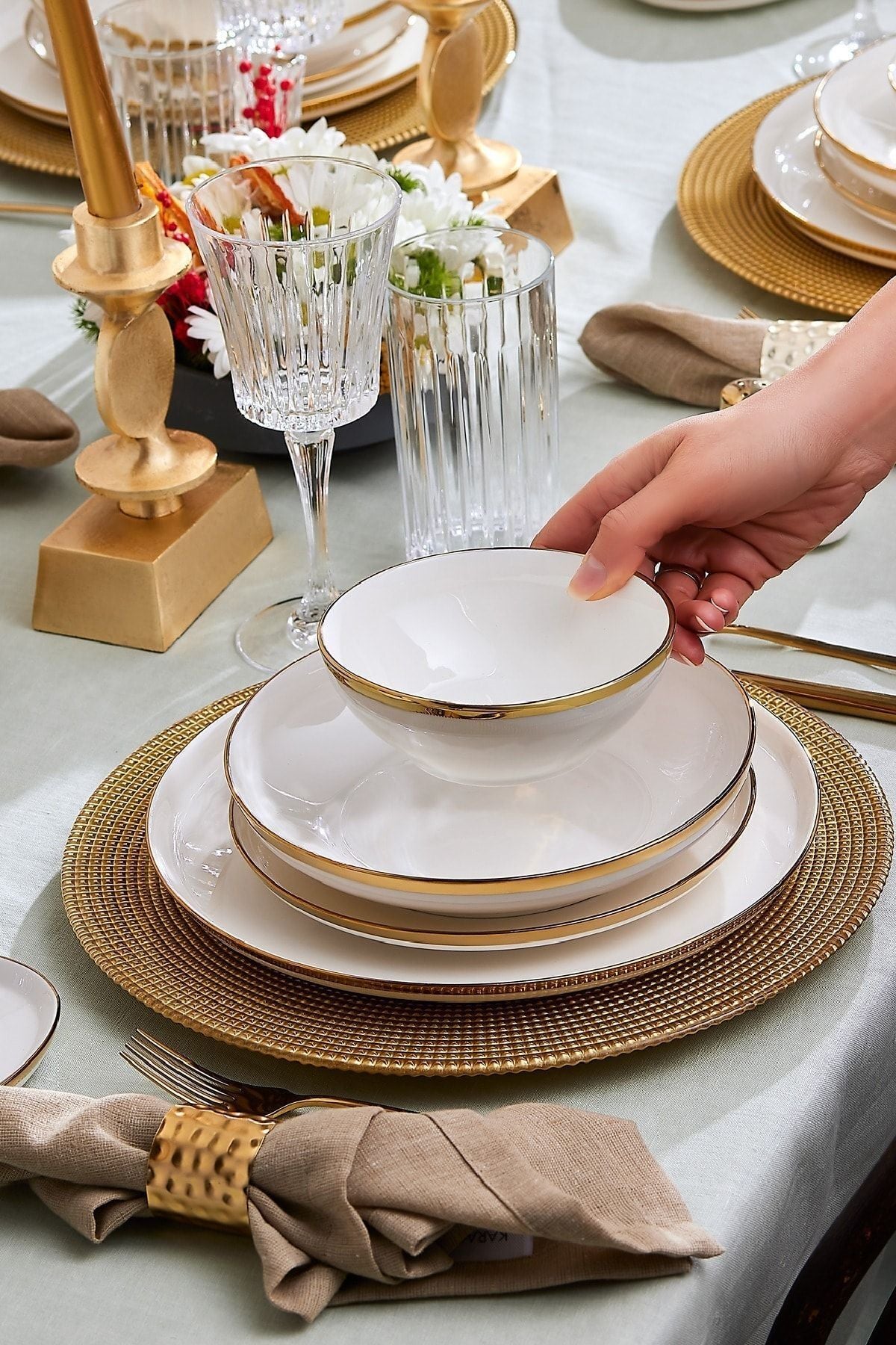 Karaca Streamline Eclipse Gold 57 Piece 12 Person Porcelain Dinner Set 5