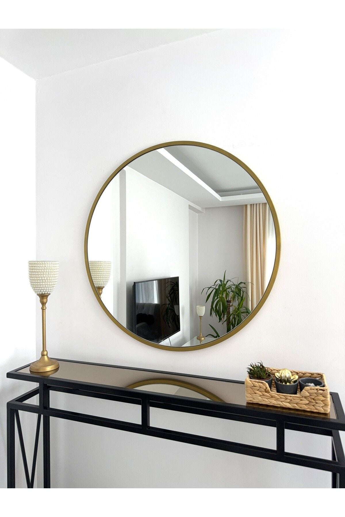 EFFE YAPI DEKOR Gold Metal Framed 80 Cm Round Mirror 1