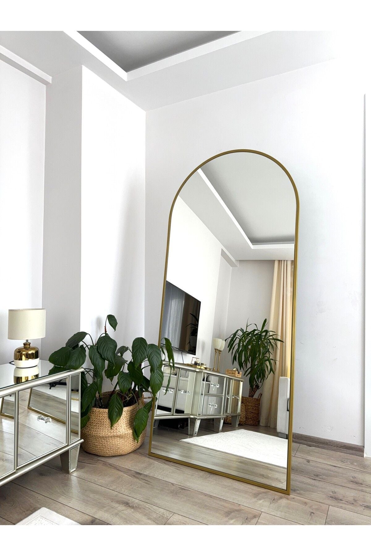 EFFE YAPI DEKOR Gold Metal Framed 180x80 Cm Oval Standing Mirror 1