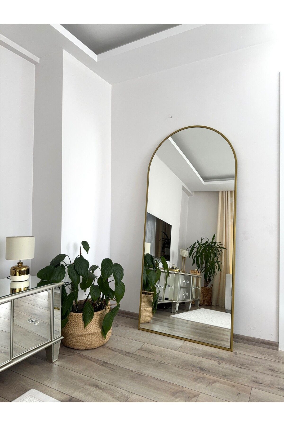 EFFE YAPI DEKOR Gold Metal Framed 180x80 Cm Oval Standing Mirror 3