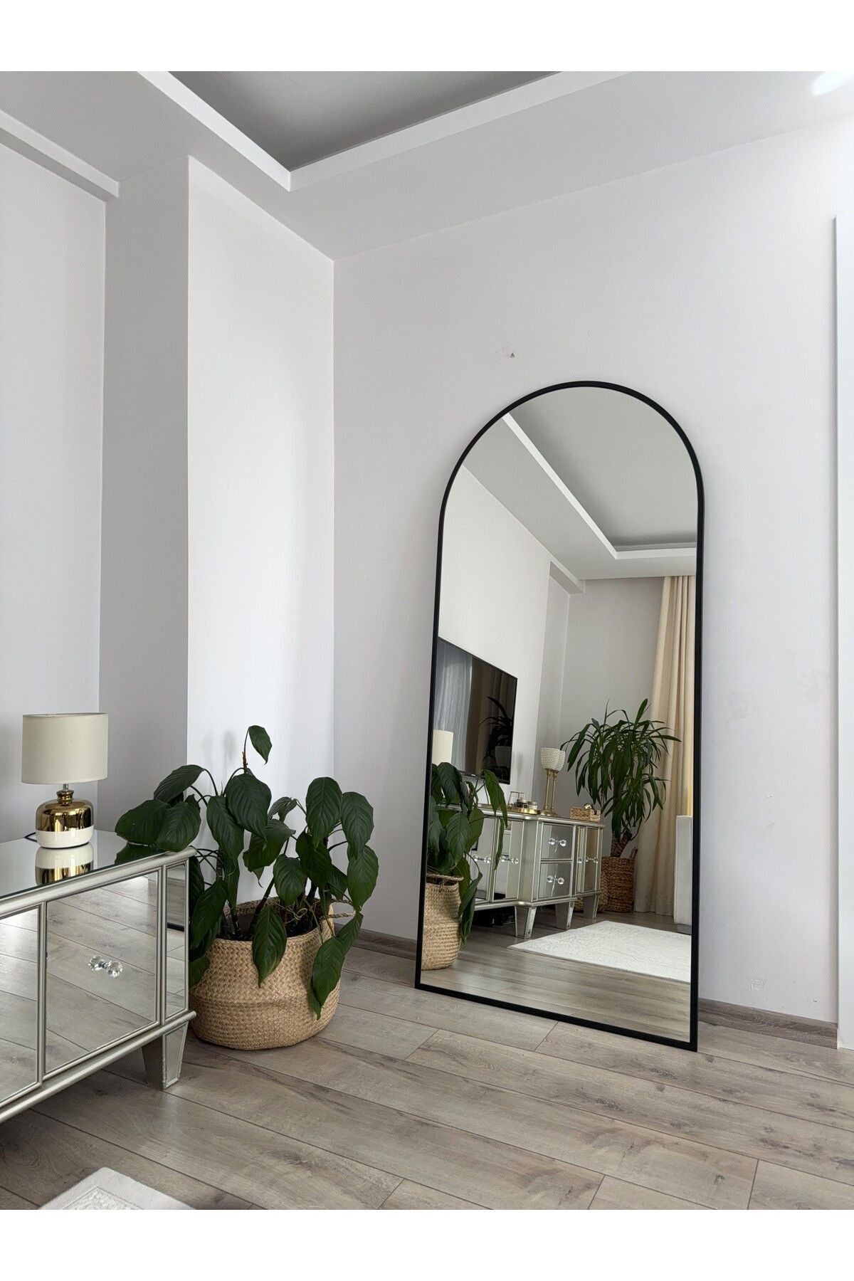 EFFE YAPI DEKOR Black Metal Framed 180x80 Cm Oval Full-Length Mirror 3