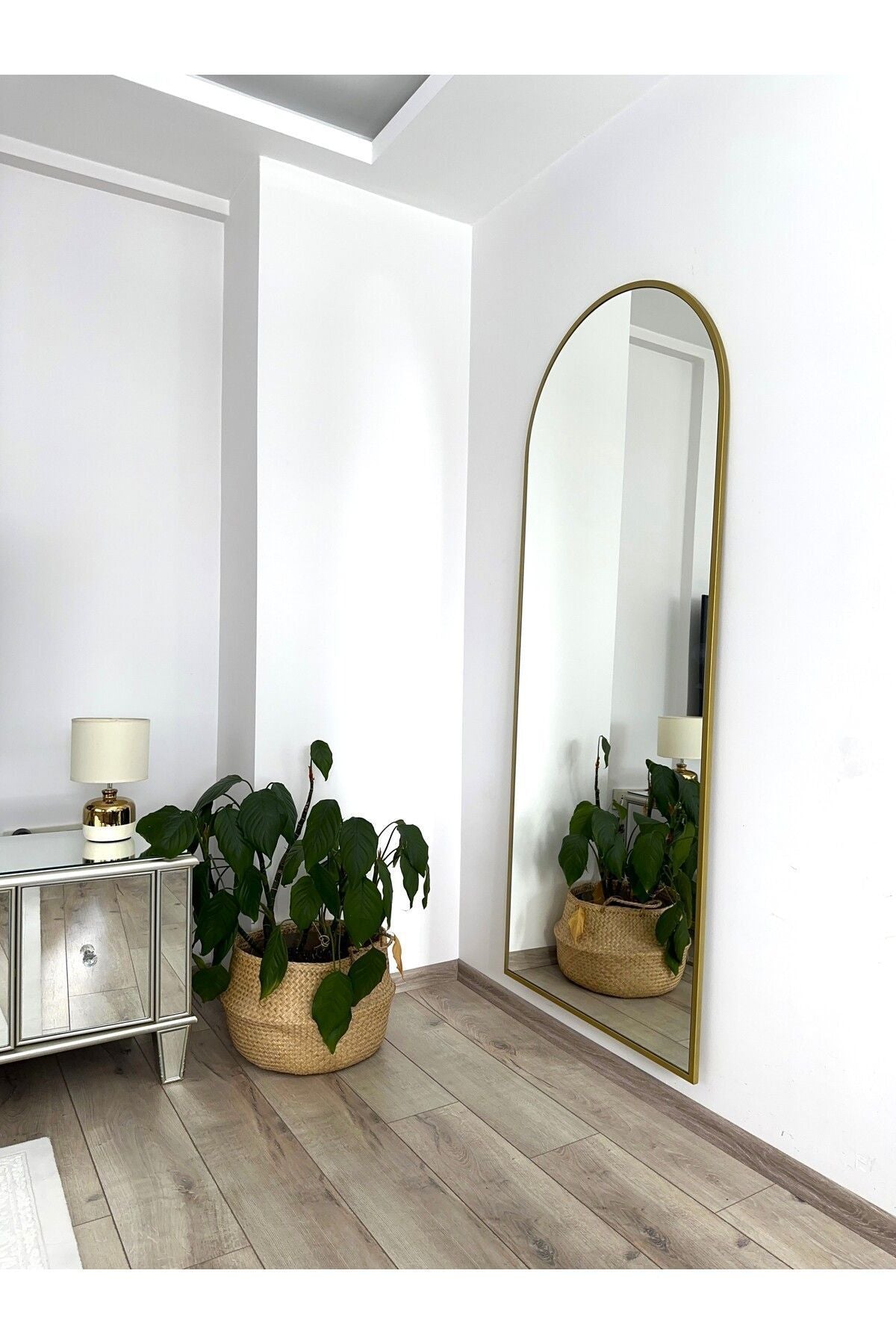 EFFE YAPI DEKOR Gold Metal Framed 180x80 Cm Oval Full-Length Mirror 6