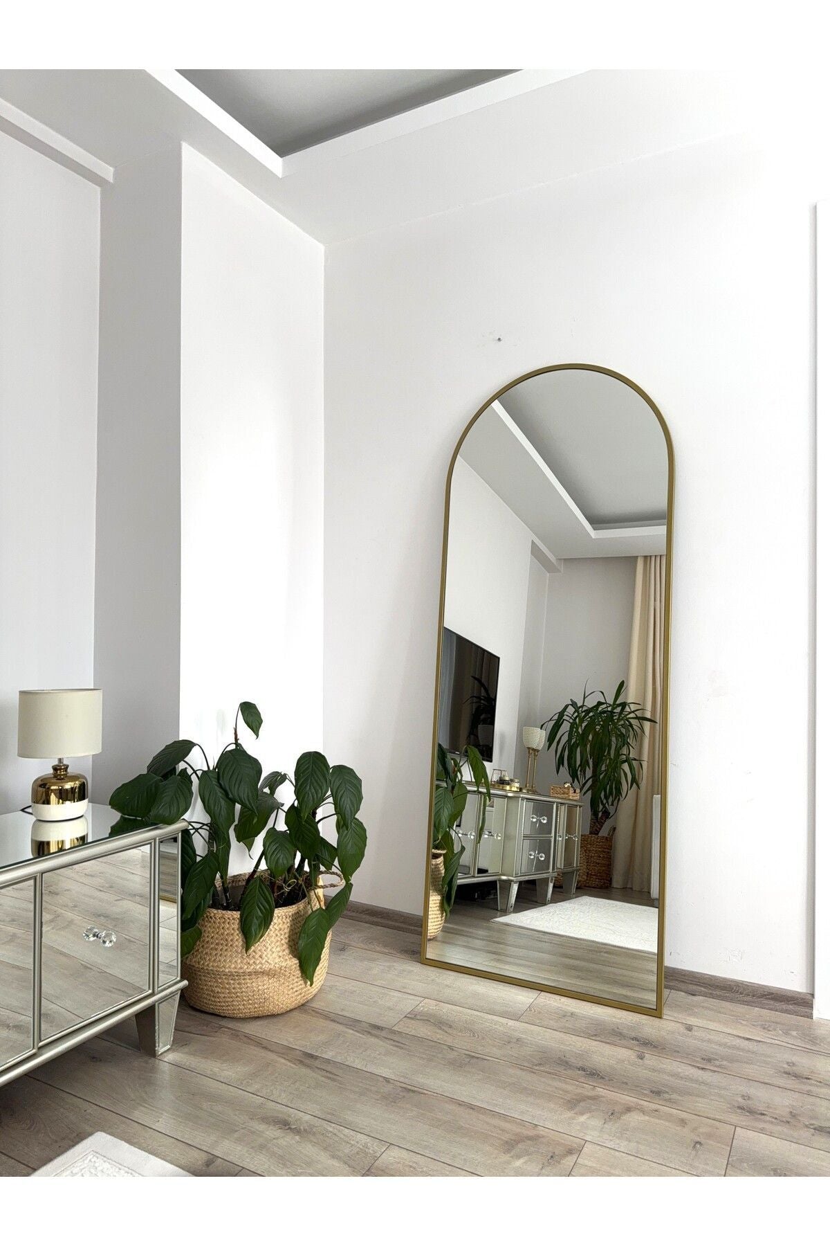 EFFE YAPI DEKOR Gold Metal Framed 180x70 Cm Oval Standing Mirror 3