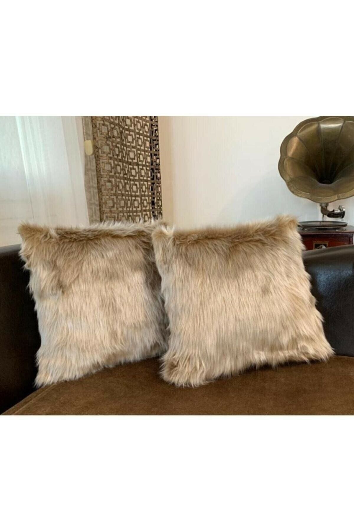 Paris Life Plush Cushion Cover Washable Long-Haired Milky Coffee Color 1