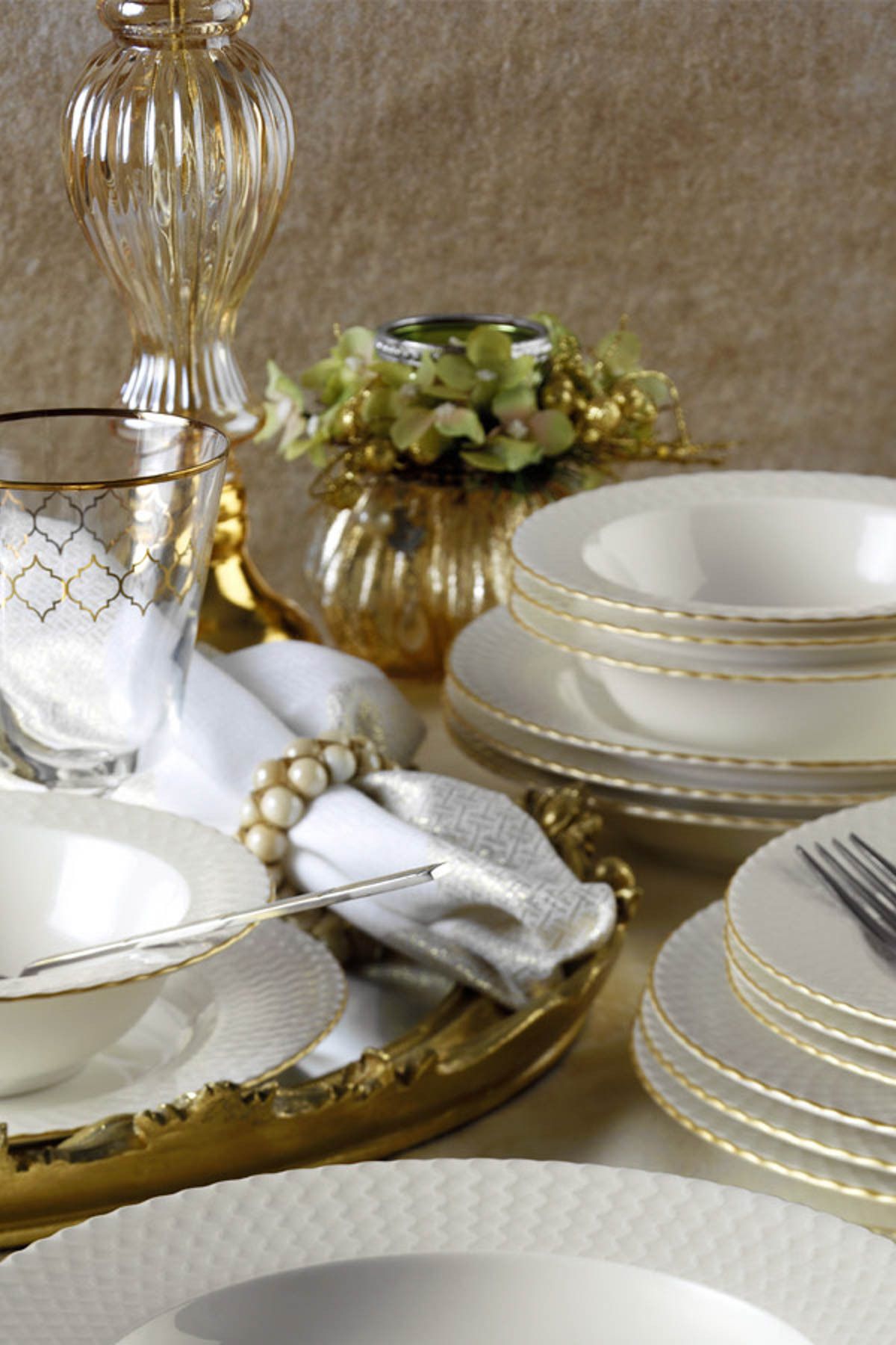 Kütahya Porselen Bone Iron 24 Piece Dinner Set with Matte Gold File Bnırn24y2520 1