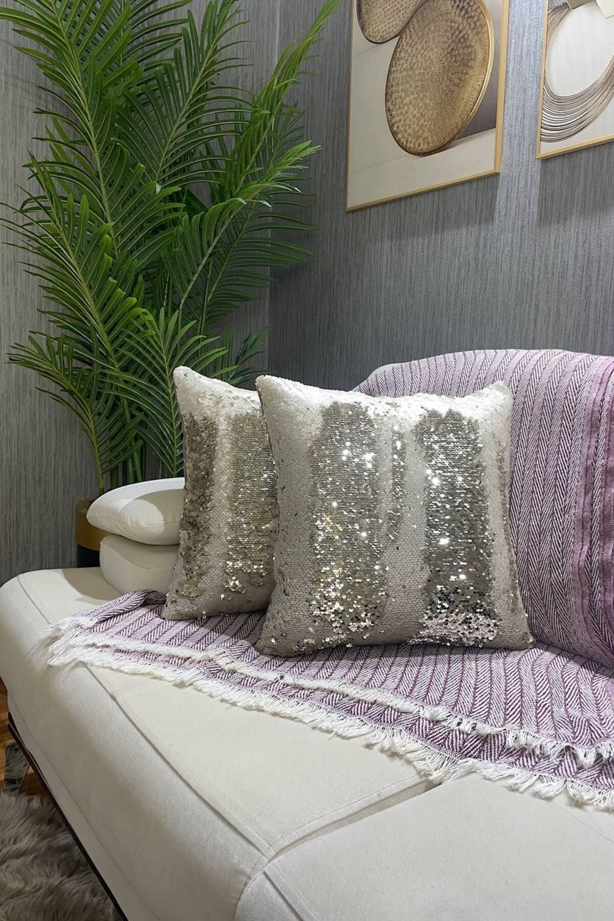 Paris Life Sequin Pillow Cover - Gold & Cream (Double-Sided) 1