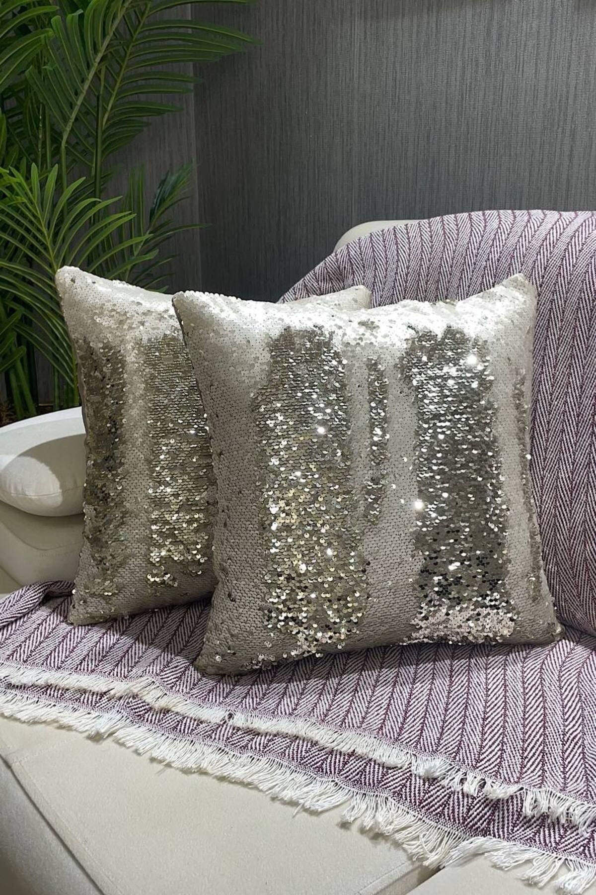 Paris Life Sequin Pillow Cover - Gold & Cream (Double-Sided) 2