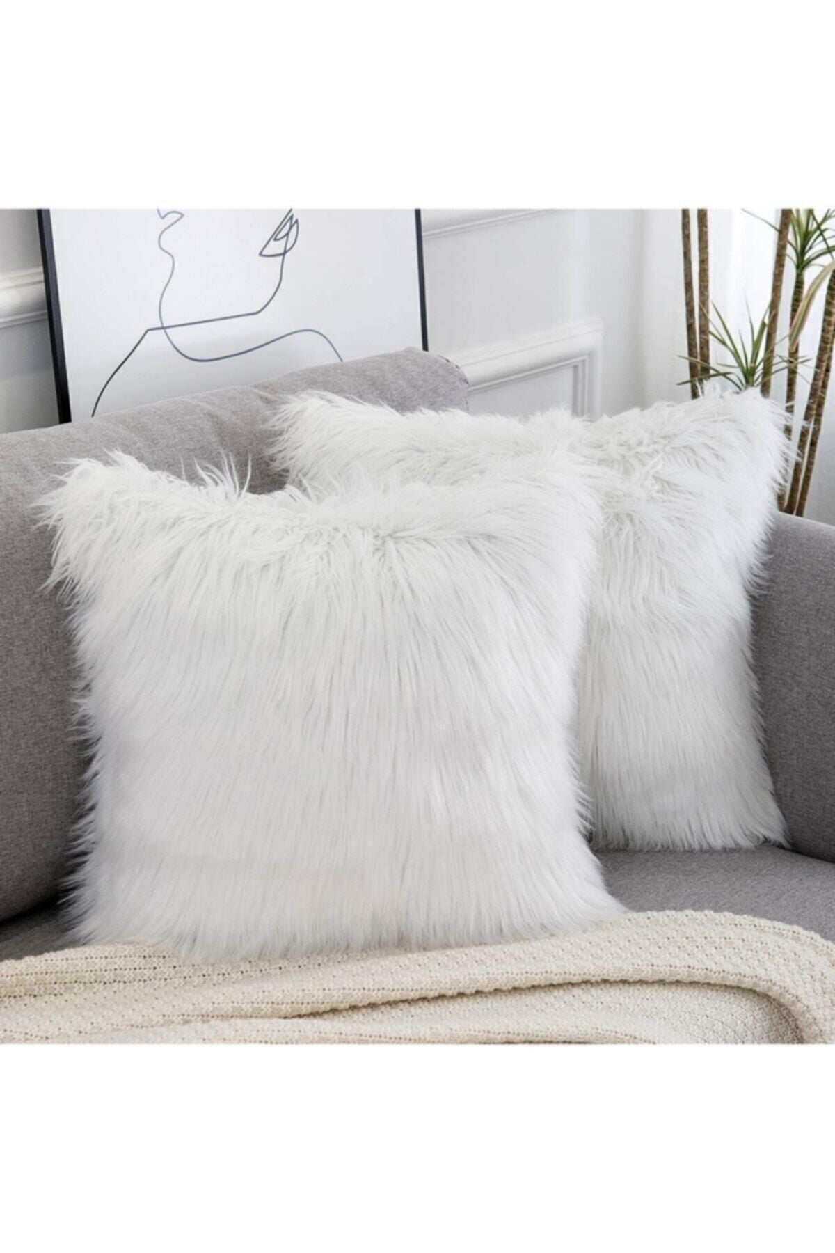 LadiesHome White Plush Cushion Cover Premium Fabric 3