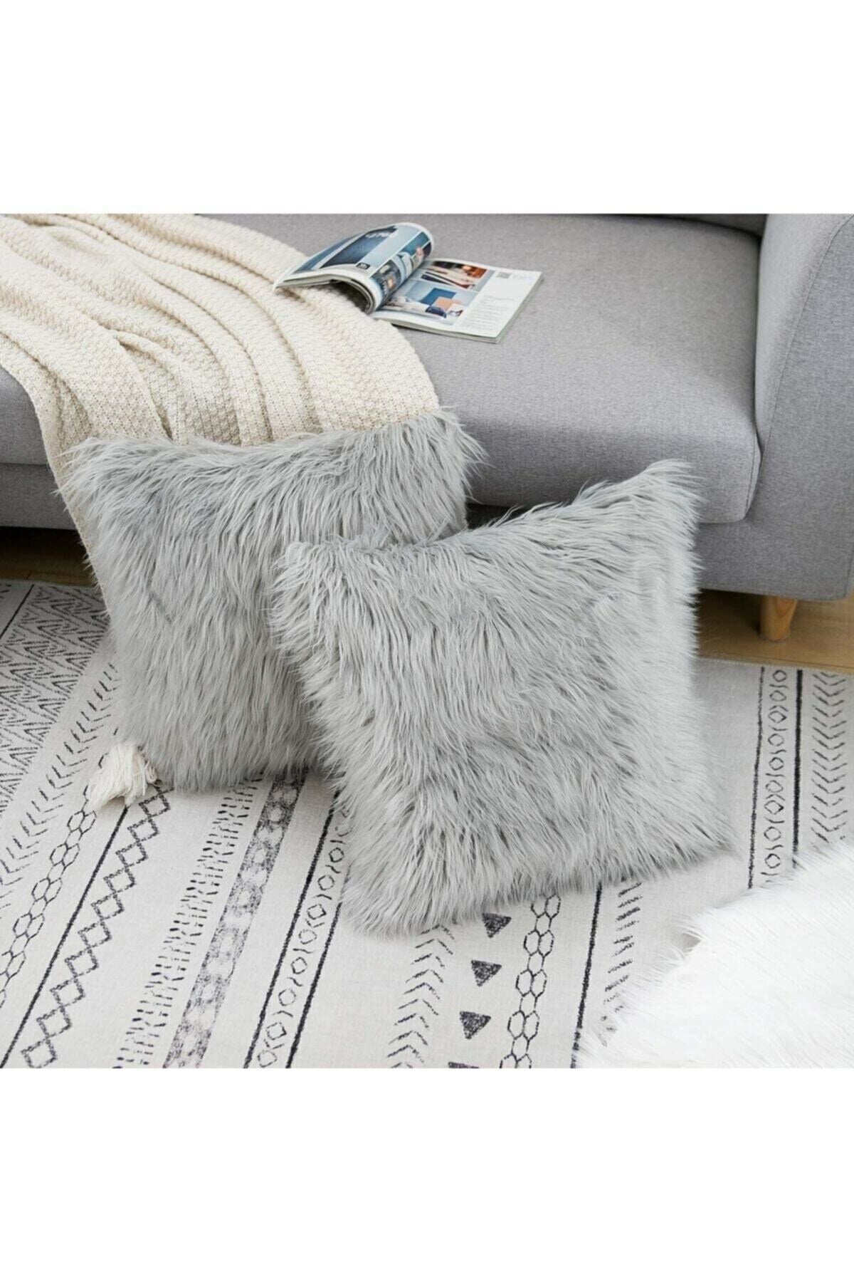 LadiesHome Light Grey Plush Pillow Cover 45x45 Premium Fabric 1