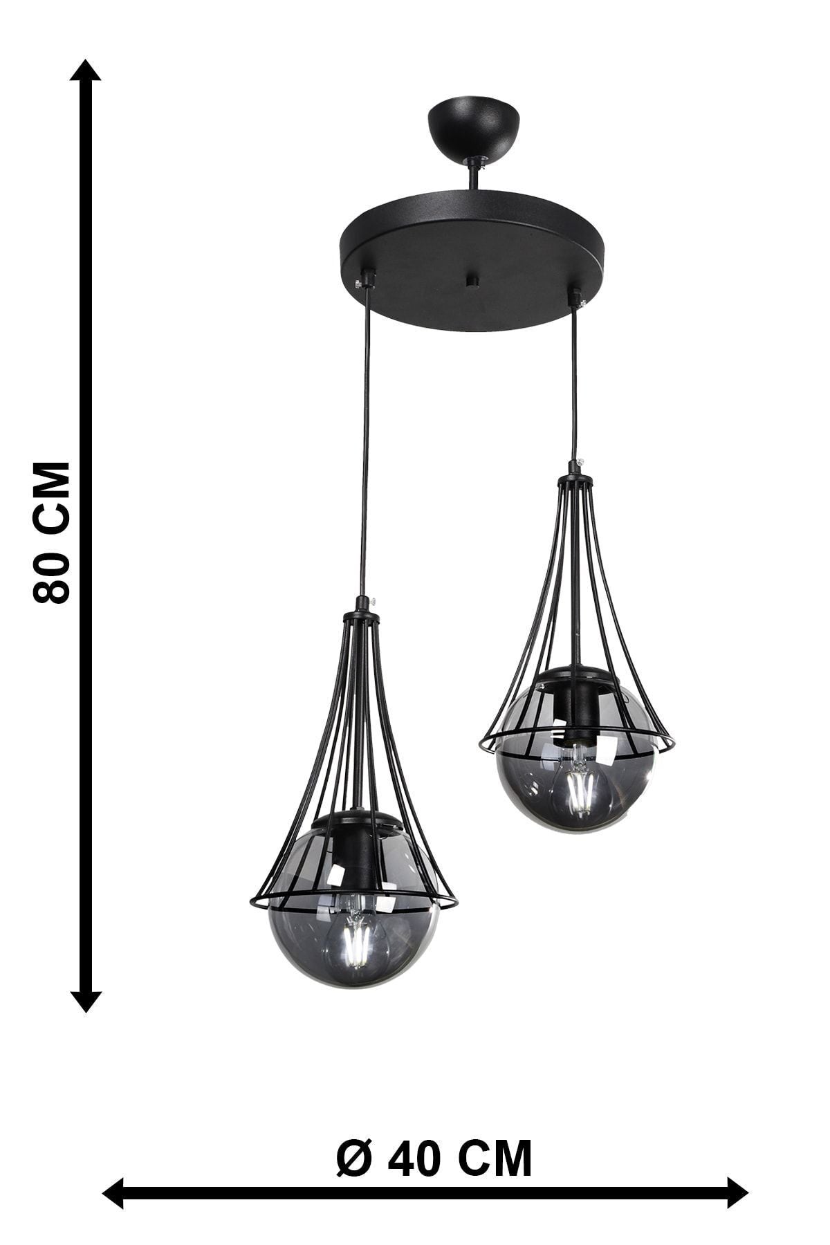 Begüsa Lapis 2-Light Black-Smoke Globe Glass Chandelier 5