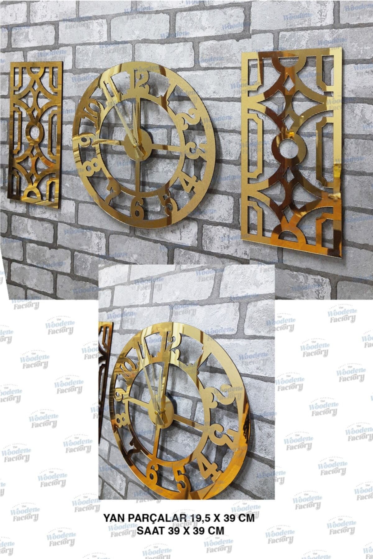 Wooden Factory Time Collection 3 Piece Fero Latin Numeral Decorative Wall Clock Gold 2